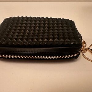 Valentino Black Quilted Clutch with Gold Accents